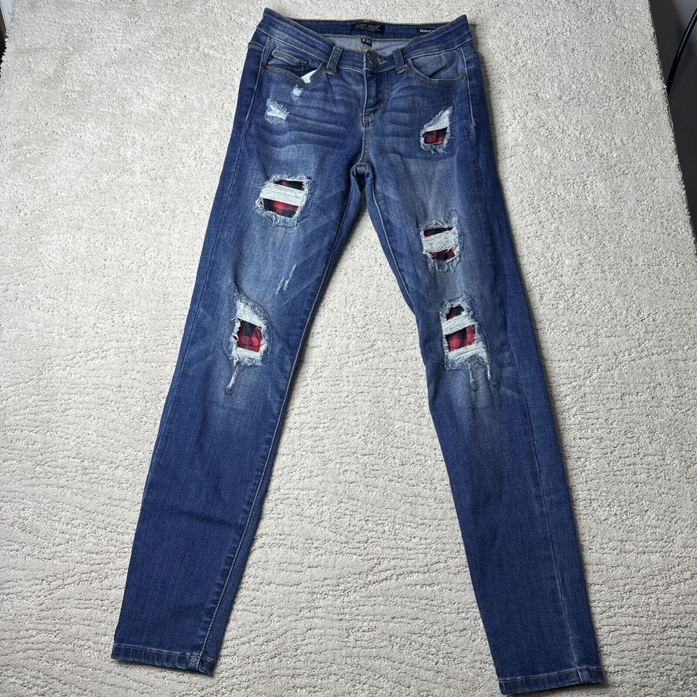 Women's Judy Blue 3/26 High Rise Skinny Fit Distressed Plaid Tummy Control Jeans